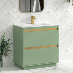 Royal Bathrooms Orion 800mm Mint Sage 2 Drawer Floor Standing Vanity Unit With Ceramic Basin & Brushed Brass Strip - thumbnail 5