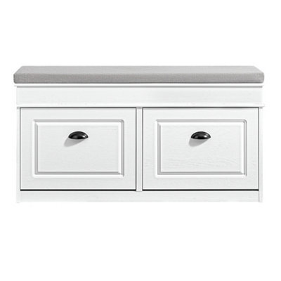 Sobuy Fsr64-Wg, Shoe Storage Bench With Cushion, 2 Drawer Shoe Cabinet, Hallway Shoe Rack Organizer,white Vintage - image 1