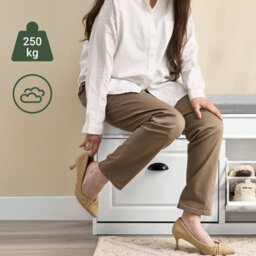 Sobuy Fsr64-Wg, Shoe Storage Bench With Cushion, 2 Drawer Shoe Cabinet, Hallway Shoe Rack Organizer,white Vintage - thumbnail 8