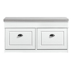 Sobuy Fsr64-Wg, Shoe Storage Bench With Cushion, 2 Drawer Shoe Cabinet, Hallway Shoe Rack Organizer,white Vintage - thumbnail 1