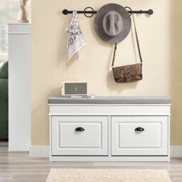 Sobuy Fsr64-Wg, Shoe Storage Bench With Cushion, 2 Drawer Shoe Cabinet, Hallway Shoe Rack Organizer,white Vintage - thumbnail 4