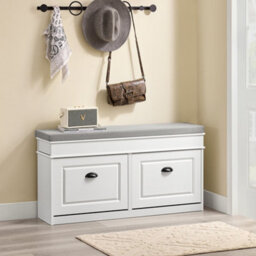 Sobuy Fsr64-Wg, Shoe Storage Bench With Cushion, 2 Drawer Shoe Cabinet, Hallway Shoe Rack Organizer,white Vintage - thumbnail 2