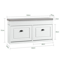 Sobuy Fsr64-Wg, Shoe Storage Bench With Cushion, 2 Drawer Shoe Cabinet, Hallway Shoe Rack Organizer,white Vintage - thumbnail 3
