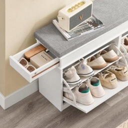 Sobuy Fsr64-Wg, Shoe Storage Bench With Cushion, 2 Drawer Shoe Cabinet, Hallway Shoe Rack Organizer,white Vintage - thumbnail 7