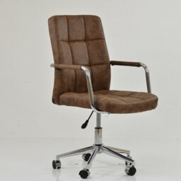 Lakeland Furniture Vaughan Aged Brown Faux Leather Chrome Swivel An Height Adjustable Base Office Chair - thumbnail 6