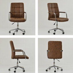Lakeland Furniture Vaughan Aged Brown Faux Leather Chrome Swivel An Height Adjustable Base Office Chair - thumbnail 2