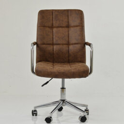 Lakeland Furniture Vaughan Aged Brown Faux Leather Chrome Swivel An Height Adjustable Base Office Chair - thumbnail 5