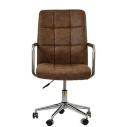 Lakeland Furniture Vaughan Aged Brown Faux Leather Chrome Swivel An Height Adjustable Base Office Chair - thumbnail 1
