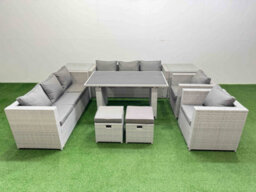 Fimous 10 Seater Wicker Pe Rattan Furniture Outdoor Dining Table 3 Seater Sofa Armchair Set With 2 Side Tables 2 Small Stools - thumbnail 2