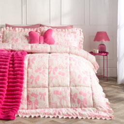 Ohs Bows Frill Edge Coverless 7.5 Tog Duvet Set With Pillowcase - Pink - thumbnail 1
