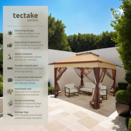 Tectake Gazebo Carabobo - 4 Side Panels, Water & Uv-Resistant, 3.64 X 3.64 X 2.94 M 364 X 364 X 294 Cm - Brown - thumbnail 2
