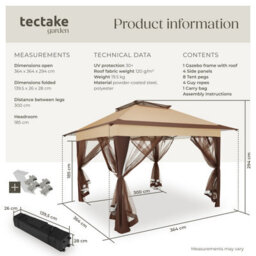 Tectake Gazebo Carabobo - 4 Side Panels, Water & Uv-Resistant, 3.64 X 3.64 X 2.94 M 364 X 364 X 294 Cm - Brown - thumbnail 6