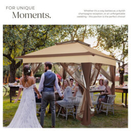 Tectake Gazebo Carabobo - 4 Side Panels, Water & Uv-Resistant, 3.64 X 3.64 X 2.94 M 364 X 364 X 294 Cm - Brown - thumbnail 7