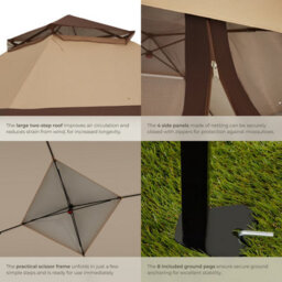 Tectake Gazebo Carabobo - 4 Side Panels, Water & Uv-Resistant, 3.64 X 3.64 X 2.94 M 364 X 364 X 294 Cm - Brown - thumbnail 5