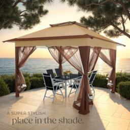 Tectake Gazebo Carabobo - 4 Side Panels, Water & Uv-Resistant, 3.64 X 3.64 X 2.94 M 364 X 364 X 294 Cm - Brown - thumbnail 8