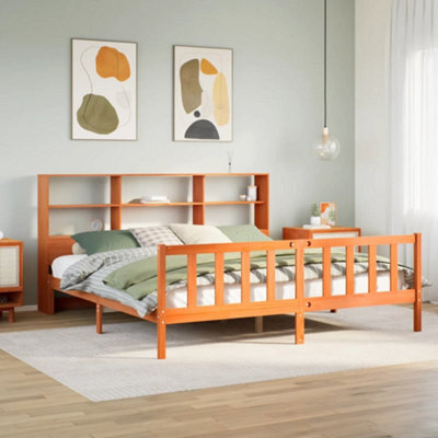 Berkfield Bookcase Bed Without Mattress Wax Brown 180X200 Cm Super King Solid Wood Pine - image 1