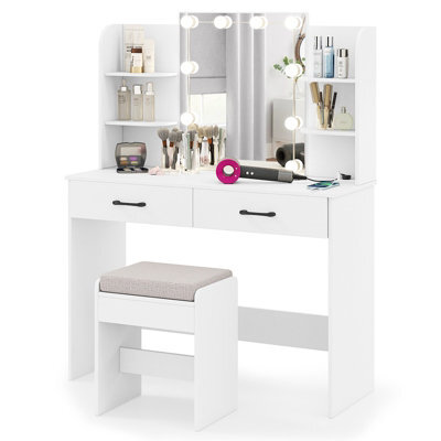 Gainoom Bedroom Modern Vanity Desk Set Vanity Set Dressing Table And Chair Set W/mirror And Lights - image 1