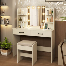 Gainoom Bedroom Modern Vanity Desk Set Vanity Set Dressing Table And Chair Set W/mirror And Lights - thumbnail 4