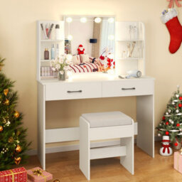 Gainoom Bedroom Modern Vanity Desk Set Vanity Set Dressing Table And Chair Set W/mirror And Lights - thumbnail 5