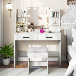 Gainoom Bedroom Modern Vanity Desk Set Vanity Set Dressing Table And Chair Set W/mirror And Lights - thumbnail 3
