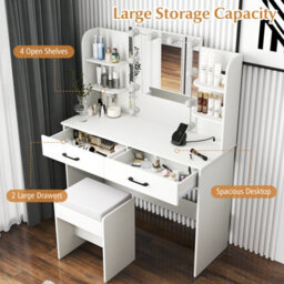 Gainoom Bedroom Modern Vanity Desk Set Vanity Set Dressing Table And Chair Set W/mirror And Lights - thumbnail 7
