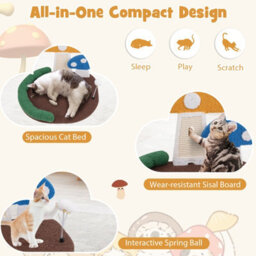 Costway Mushroom Cat Bed Cat Claw Scratcher Cat Tree W/ Sisal Scratching Panel - thumbnail 7
