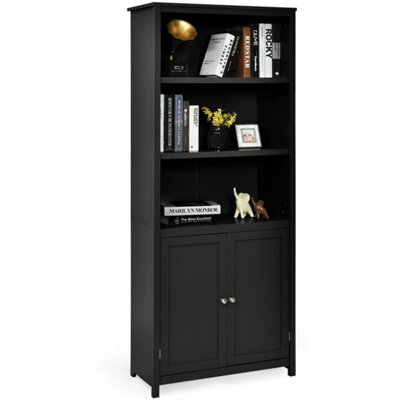 Wooden Tall Bookcase 3-Tier Shelving Storage Cabinet 2 Doors Display Organizer - image 1