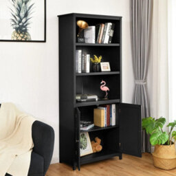 Wooden Tall Bookcase 3-Tier Shelving Storage Cabinet 2 Doors Display Organizer - thumbnail 3