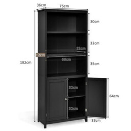 Wooden Tall Bookcase 3-Tier Shelving Storage Cabinet 2 Doors Display Organizer - thumbnail 2