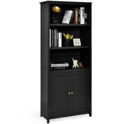 Wooden Tall Bookcase 3-Tier Shelving Storage Cabinet 2 Doors Display Organizer - thumbnail 1