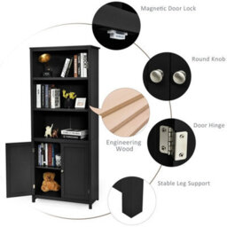Wooden Tall Bookcase 3-Tier Shelving Storage Cabinet 2 Doors Display Organizer - thumbnail 5