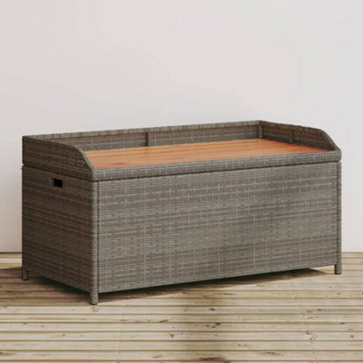 Walplus Storage Bench Grey 100X50X52 Cm Poly Rattan And Acacia Wood - image 1