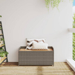 Walplus Storage Bench Grey 100X50X52 Cm Poly Rattan And Acacia Wood - thumbnail 3