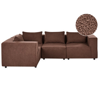 Beliani Modular Corner Sofa 4 Seater Axebo Right Hand Brown Boucle - image 1
