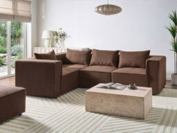 Beliani Modular Corner Sofa 4 Seater Axebo Right Hand Brown Boucle - thumbnail 2