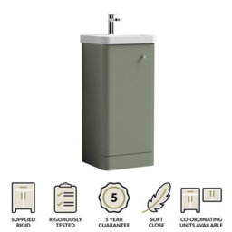 Balterley Flashbrook Modern Bathroom Floor Standing 1 Door Vanity Unit Basin, Satin Green, 405mm - thumbnail 6