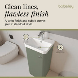 Balterley Flashbrook Modern Bathroom Floor Standing 1 Door Vanity Unit Basin, Satin Green, 405mm - thumbnail 7
