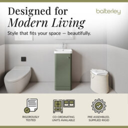 Balterley Flashbrook Modern Bathroom Floor Standing 1 Door Vanity Unit Basin, Satin Green, 405mm - thumbnail 3