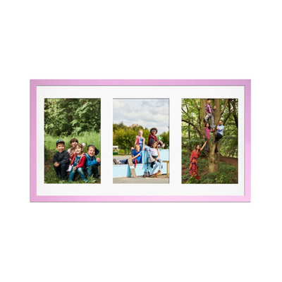 AK Frames 40X20Cm Pastel Pink Sleek Multi Photo Frame With White Mount - Holds 3 Apertures (3X) 6X4 Photos - image 1