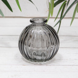 Annibells 3 Round Ribbed Blue Grey Glass Bud Vases  (12685) - thumbnail 2