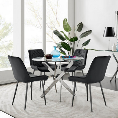 Furniturebox Uk Novara 100Cm Round Dining Table And 4 Black Pesaro Black Leg Chairs - image 1