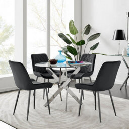 Furniturebox Uk Novara 100Cm Round Dining Table And 4 Black Pesaro Black Leg Chairs - thumbnail 1