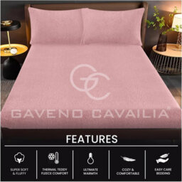 Gc Gaveno Cavailia Teddy Bear Plain Fitted Sheet King Pink Fleece Thermal Warm Super Soft & Warm Fluffy Fitted Bed Sheet - thumbnail 2