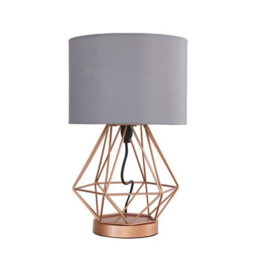 Valuelights Melrose Modern Copper Metal Basket Cage Touch Table Lamp With Grey Shade - thumbnail 1