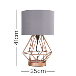 Valuelights Melrose Modern Copper Metal Basket Cage Touch Table Lamp With Grey Shade - thumbnail 5