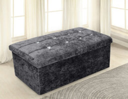 Home Republic Crushed Velvet  Storage Ottoman - Two Seater Charcoal - thumbnail 4