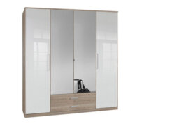 Omega Oak And White Gloss 4 Door 2 Drawer Wardrobe - thumbnail 1