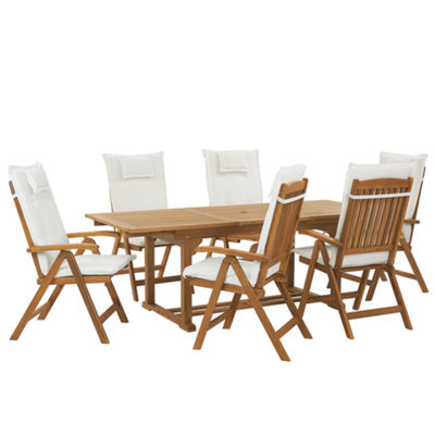 Beliani Garden Dining Set 6 Seater Java With Cushions Acacia Wood Off-White - image 1