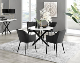 Furniturebox Uk Novara White Gloss Black Leg Round Dining Table & 4 Black Calla Black Leg Chairs - thumbnail 1