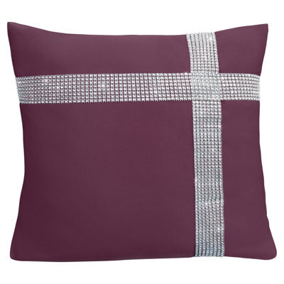 Velosso Stunning Design Embellished Cushion, Zip Closure, Machine Washable - Luxurious Style Accent For Modern Home Decor - Plum